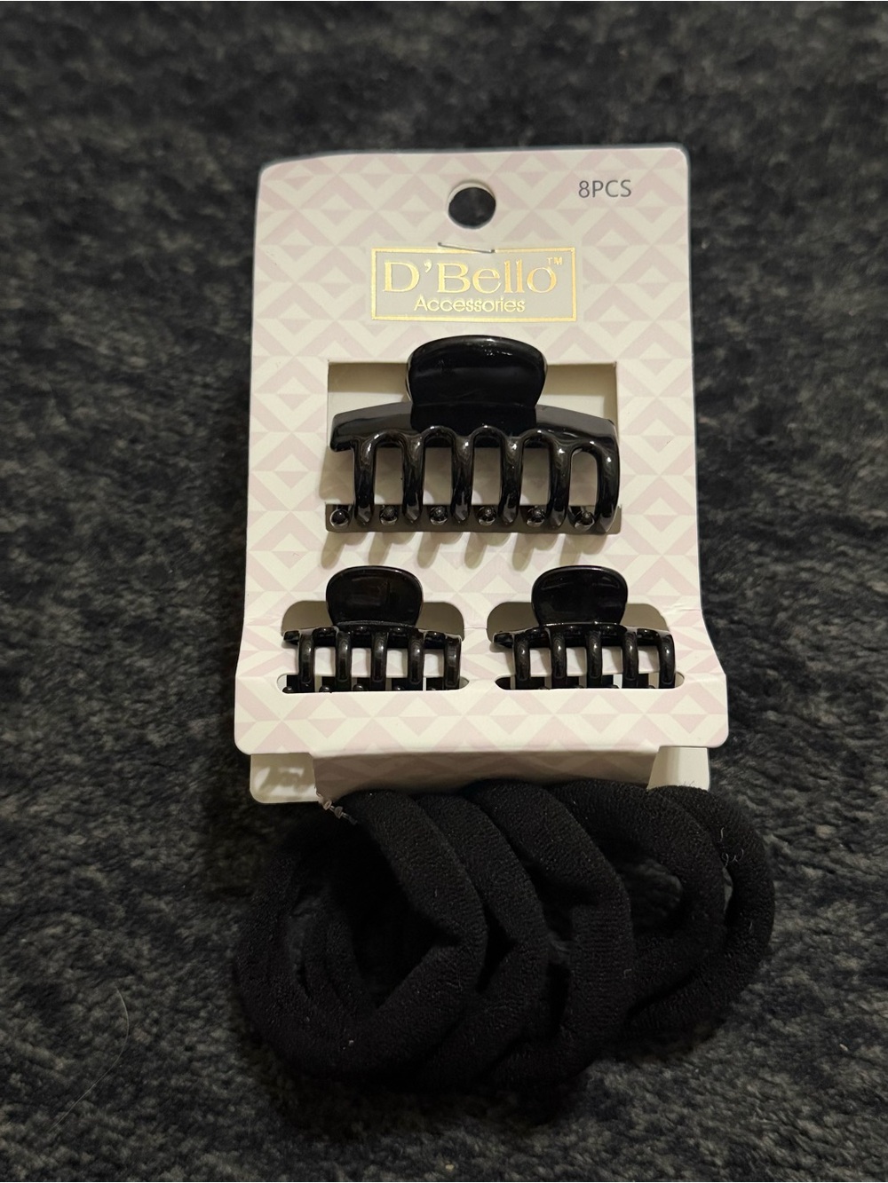D'Bello Black Hair Claw Clip & Scrunchie Set - 8 Pieces